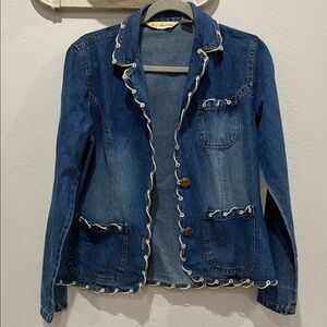 Vintage New Identity Denim Jacket White Trim Detail Button Front Size M